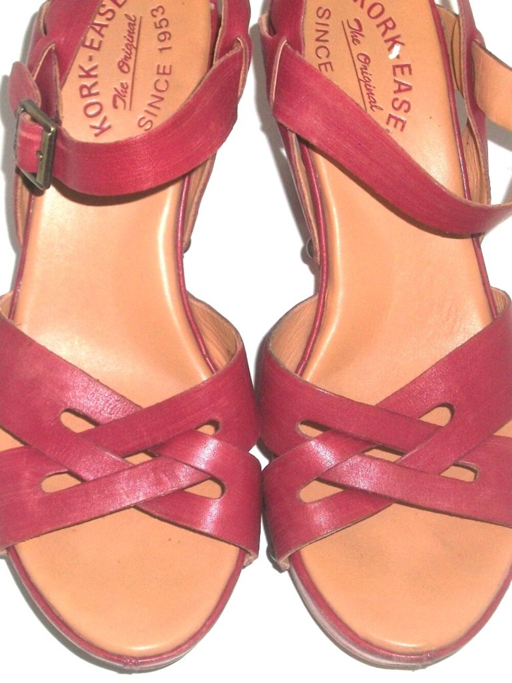 Kork-East Studded Raspberry Leather Slingback Platform Sandals